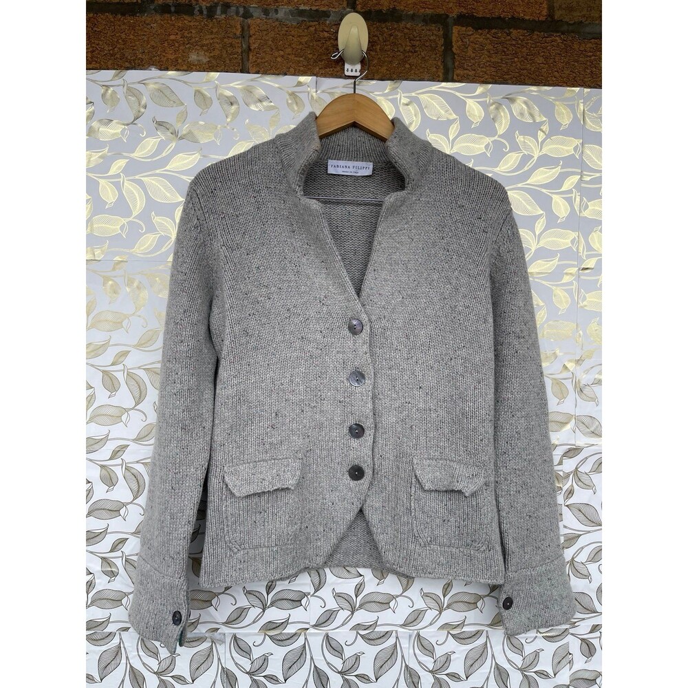 Fabiana Filippi Italy Cashmere Silk Wool Cardigan Gray XXL (Fits Small/L)